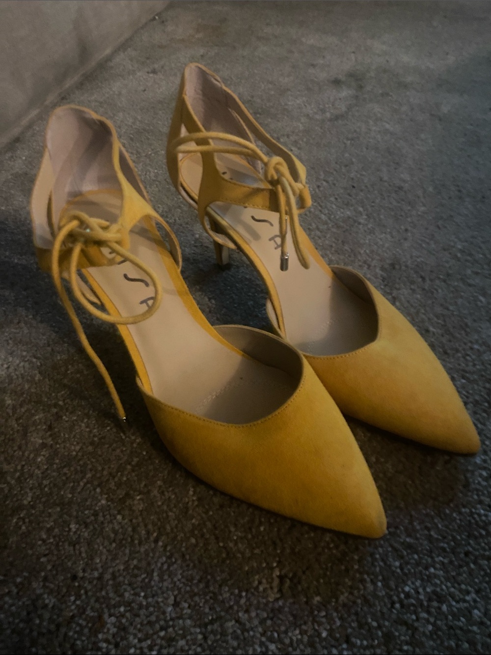 UNISA Women's Yellow Pointed-Toe Lace-Up Heels